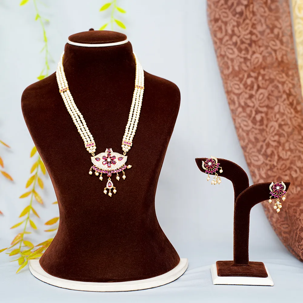 Moti Tanmani Haar Long with Pink Stones